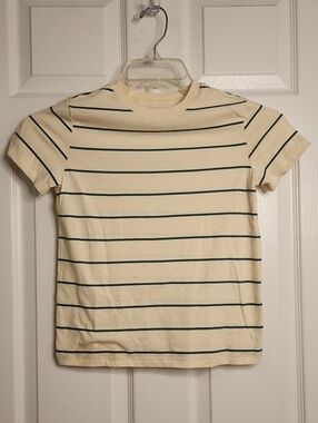 Cat & Jack Cream Tee with Navy Stripes - Short Sleeve